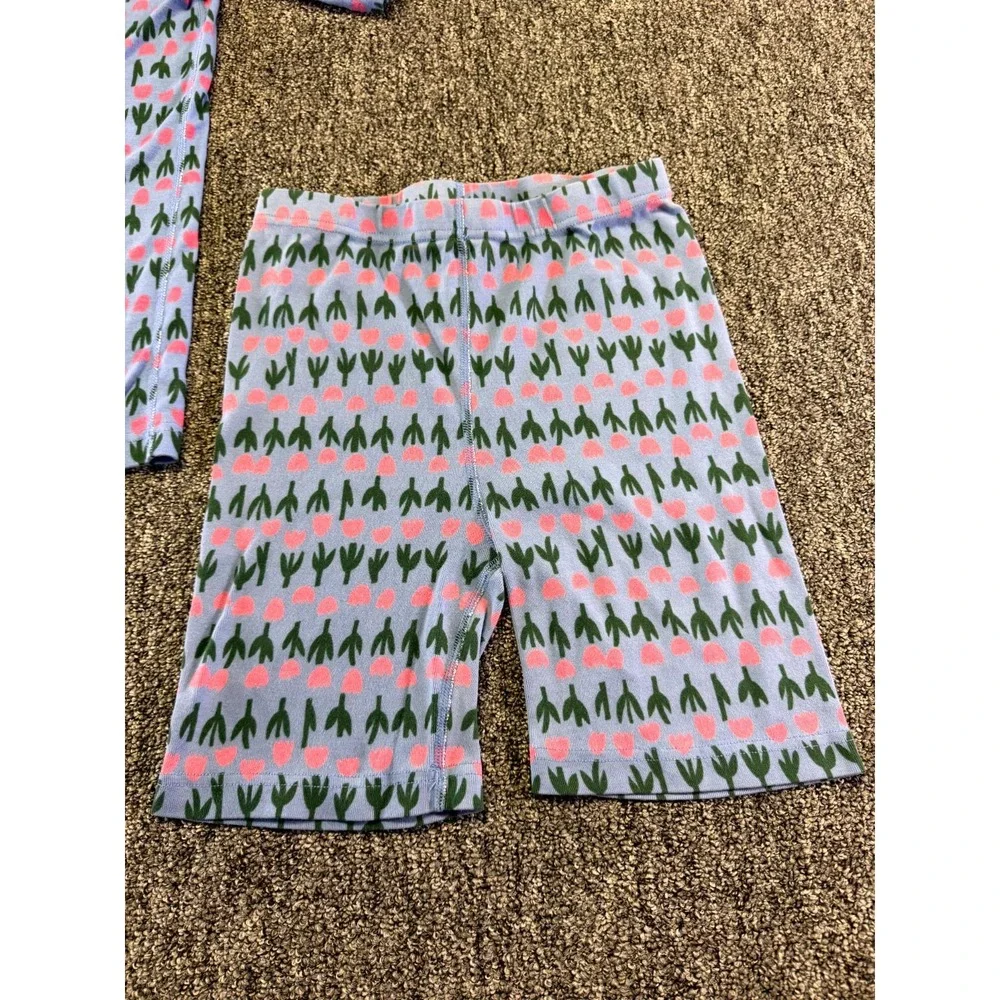 Hanna Andersson Pajama Set Girls 14-16 Blue Pink Tulip Floral Cotton 2pc 1881
